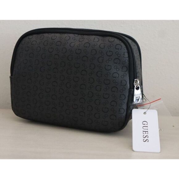 Guess T7200965 Women's Coal Allover Logo Junction Travel Cosmetic Makeup Bag - Picture 2 of 11